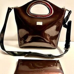 Beijo shiny brown handbag with matching wallet